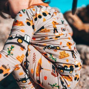 Fall Farm Tractors Kids 2 Piece Bamboo Pajama Set | Corn Maze | Scarecrow | Leav